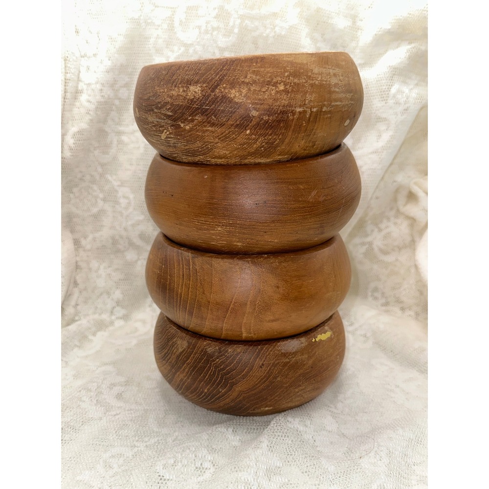 Vintage Gailstyn-Sutton Teak Wood Bowls Set of 4 Mid Century Modern Thailand 5in